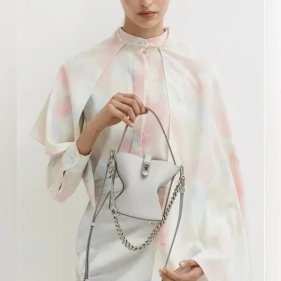 ROKH Scarf Blouse Bleached Blossom Cape Tie Neck - Picture 10 of 15